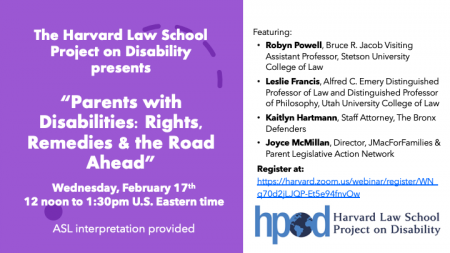 Poster reads Parents with Disabilities: Rights, Remedies and the Road Ahead